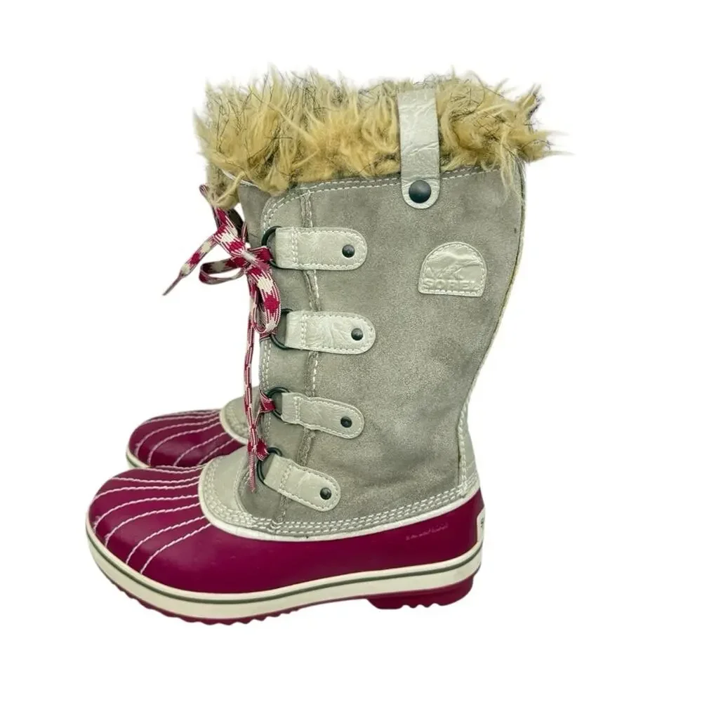 SOREL Brindle & Oyster Bray Tofino Faux Fur Winter Waterproof Boot Youth Sz 3